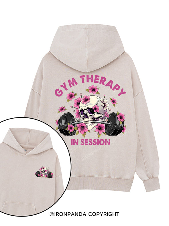 GYM THERAPY IN SESSION Printed Washed Gym Hoodie
