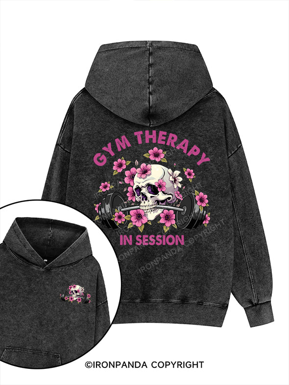 GYM THERAPY IN SESSION Printed Washed Gym Hoodie