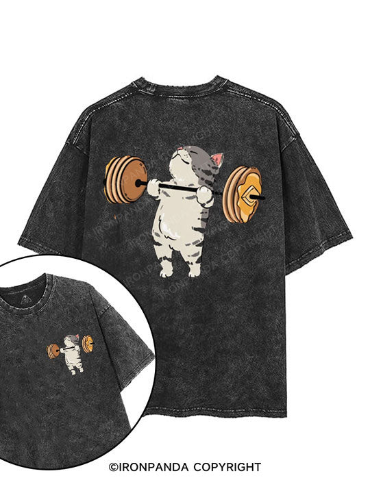 Cat weightlifting printed Gym Shirt