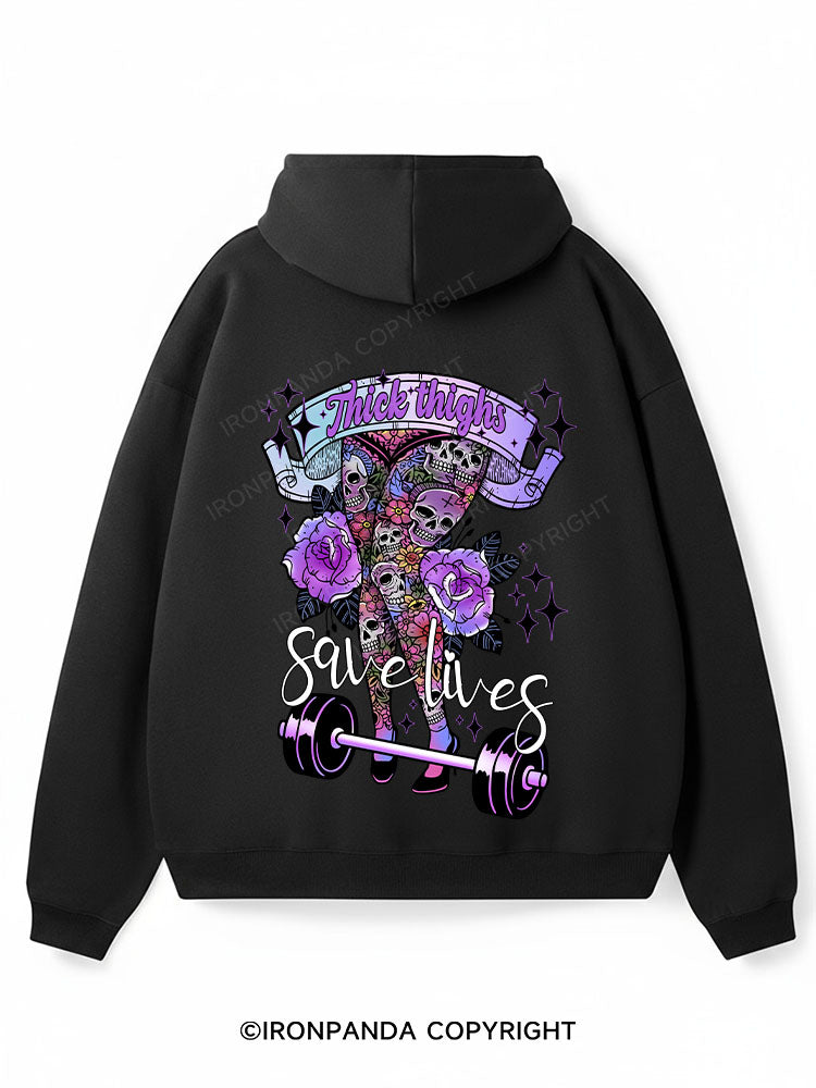 THICK THIGHS SAVE LIVES Premium Fleece Gym Hoodie