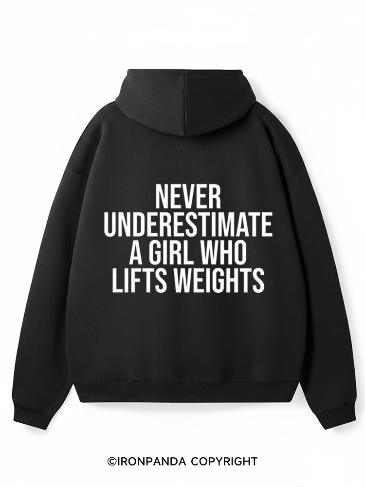 Never underestimate a girl who lifts weights Premium Fleece Gym Hoodie