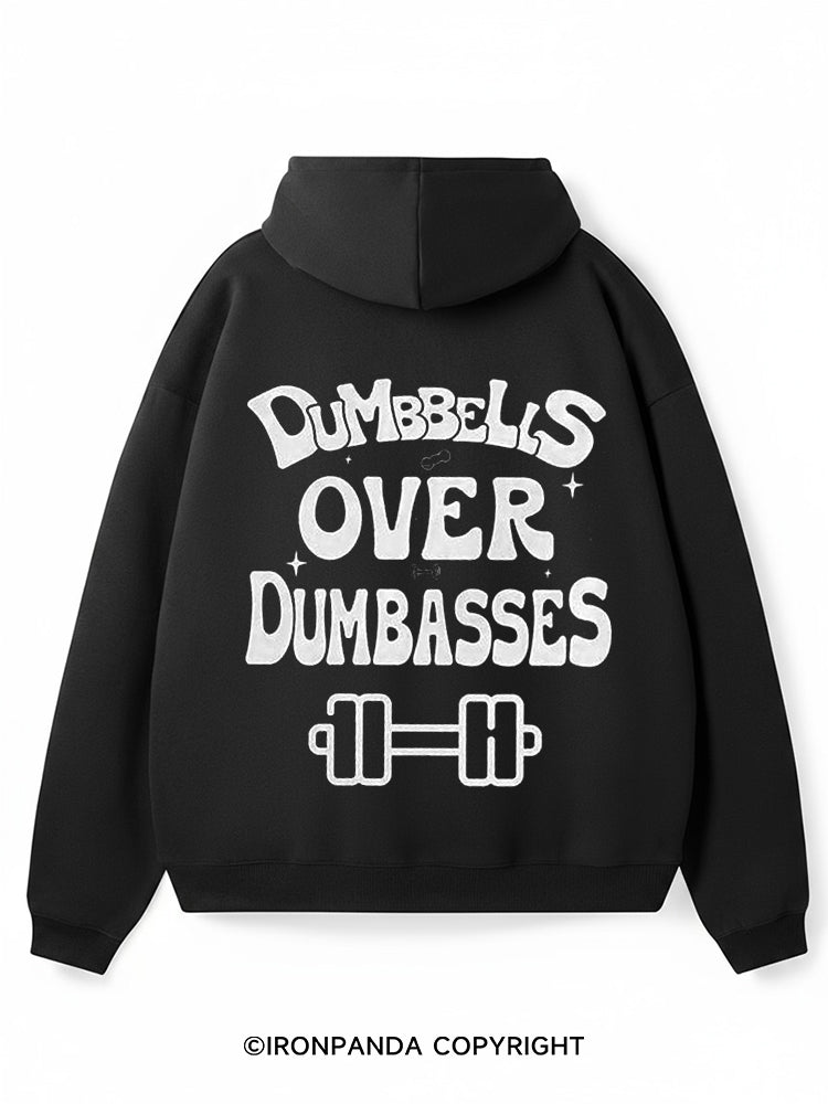 DUMBBELLS OVER DUMBASSES Premium Fleece Gym Hoodie