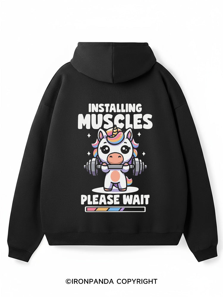 Installing Muscles Please Wait Premium Fleece Gym Hoodie