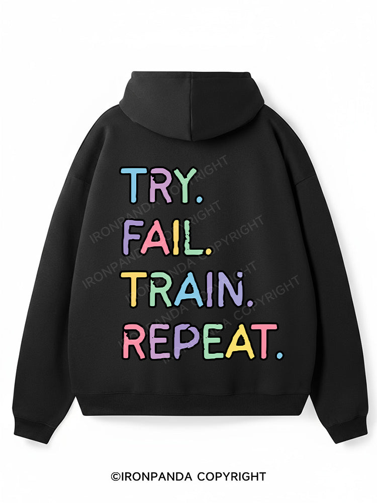 TRY FAIL TRAIN REPEAT Premium Fleece Gym Hoodie