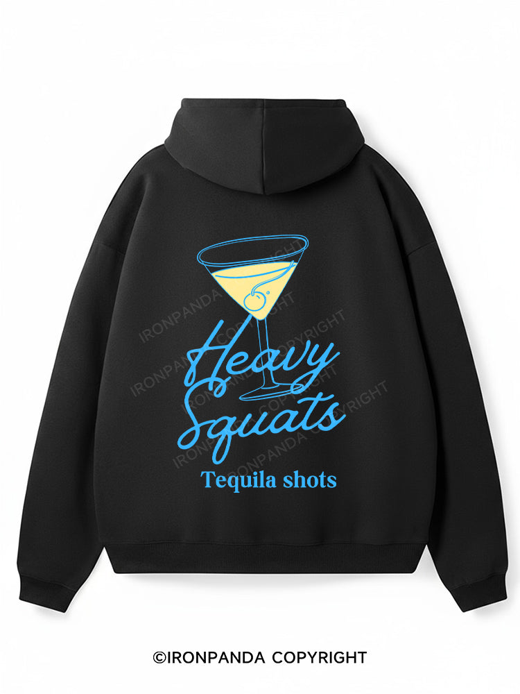 HEAVY SQUATS TEQUILA SHOTS Premium Fleece Gym Hoodie