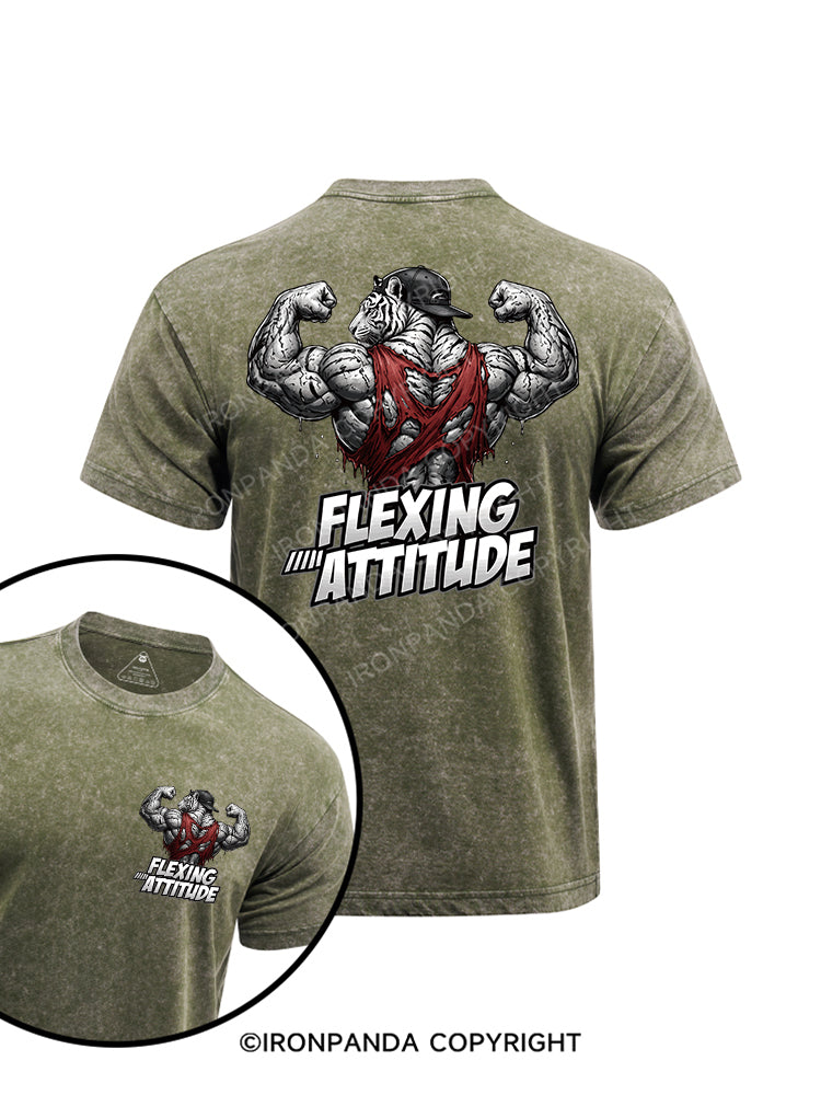 FLEXING ATTITUDE printed Washed Gym Shirt
