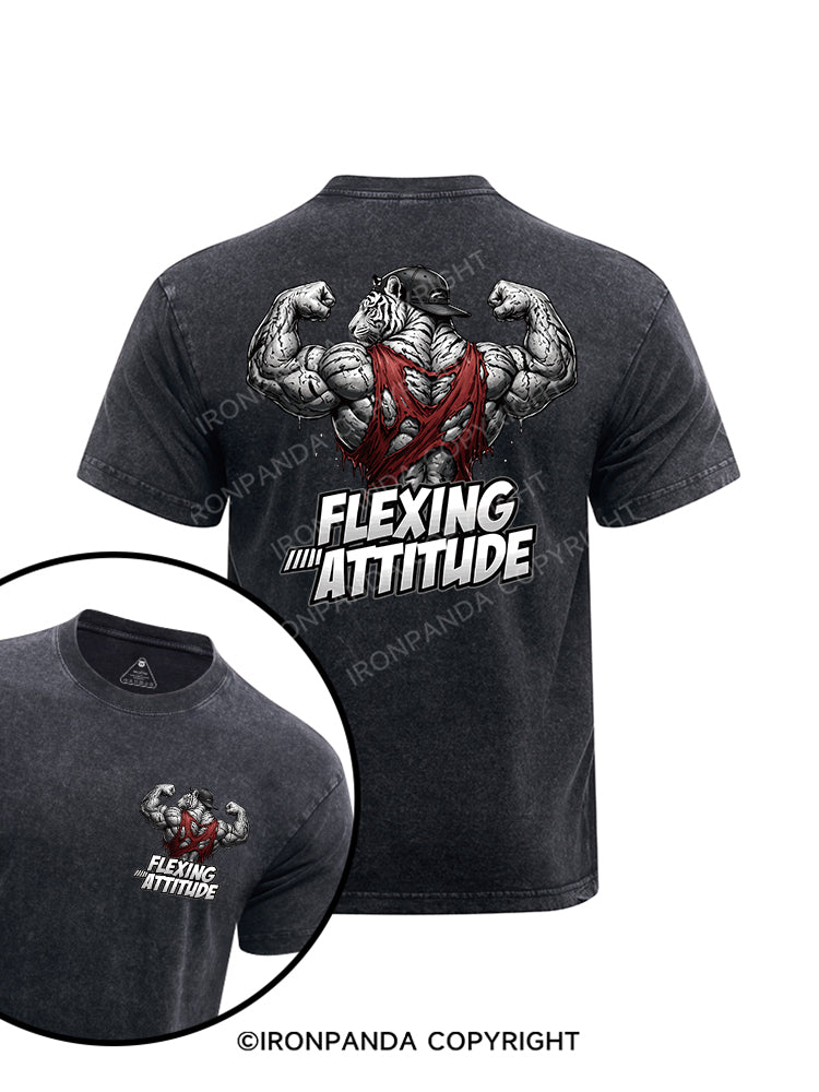 FLEXING ATTITUDE printed Washed Gym Shirt