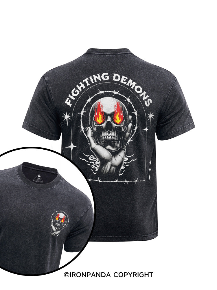 Fighting Demons printed Washed Gym Shirt
