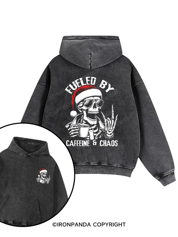 Fueled by Caffeine & Chaos Printed Washed Gym Hoodie