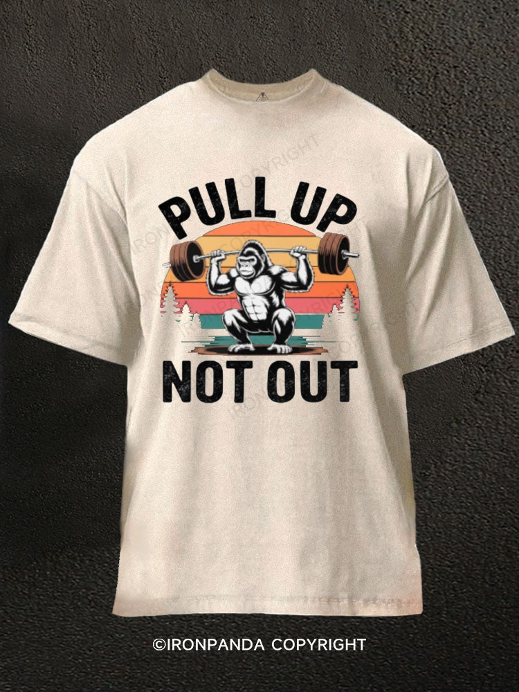 Funny Bigfoot Pull Up Not Out Fitness Washed Gym Shirt
