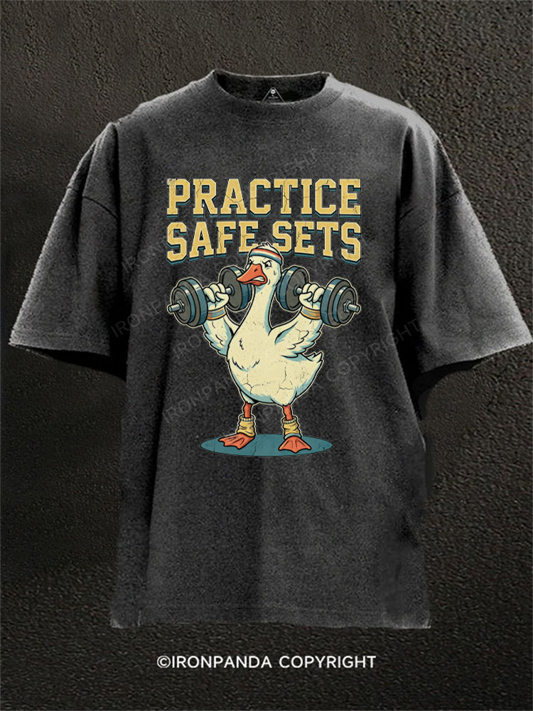 Funny Goose Gym Practice Safe Sets Workout Washed Gym Shirt