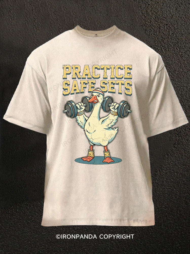 Funny Goose Gym Practice Safe Sets Workout Washed Gym Shirt