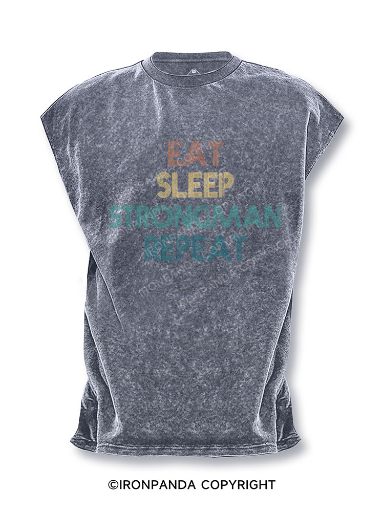 Eat Sleep Strongman Repeat Cut Off Tank