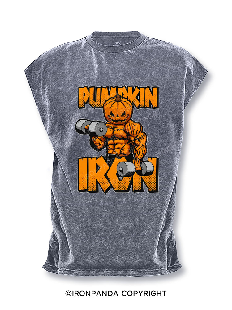 Halloween Workout Pumpkin Iron Cut Off Tank