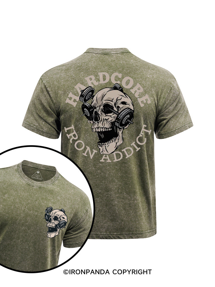 Hardcore Iron Addict printed Washed Gym Shirt