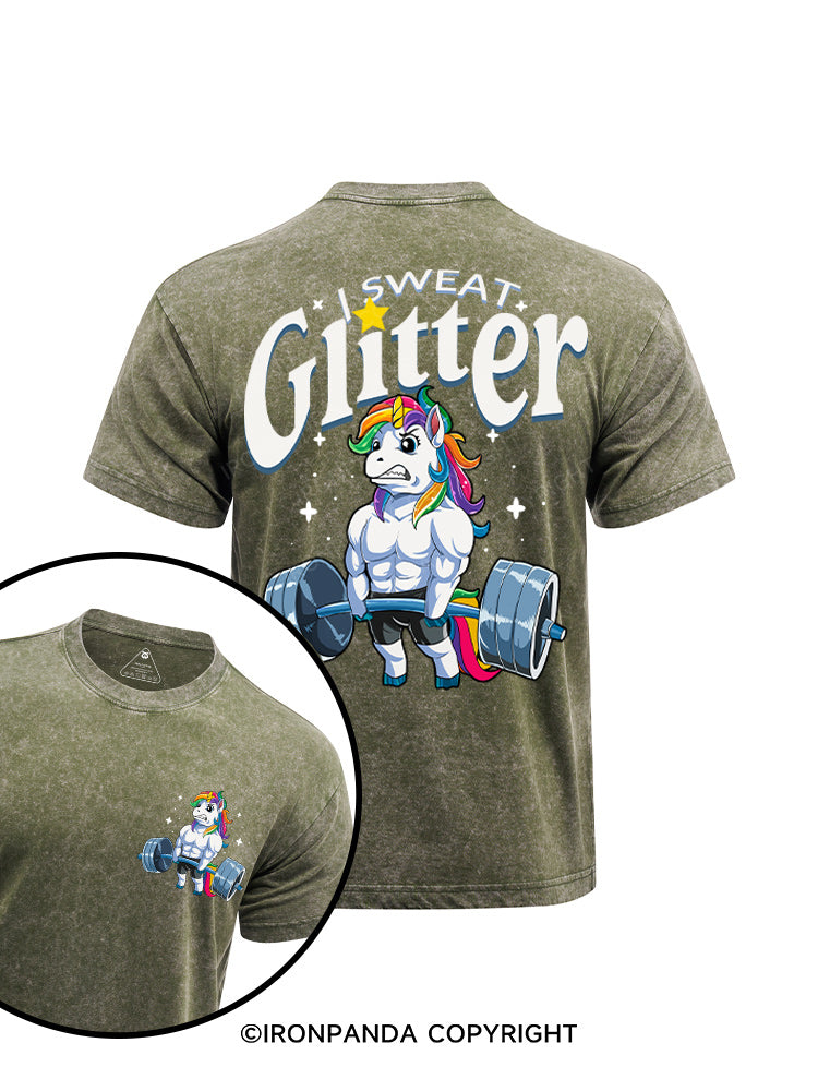 I Sweat Glitter  printed Washed Gym Shirt