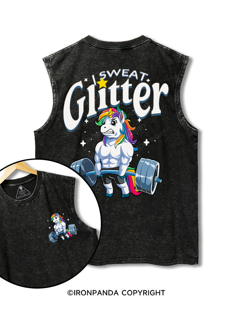 I Sweat Glitter printed Washed Gym tank