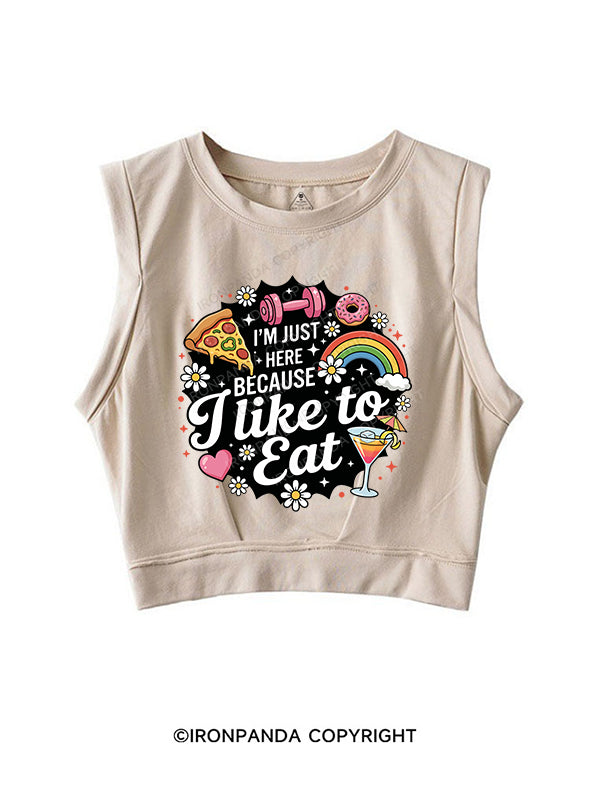 I'm Just Here Because I Like To Eat SLEEVELESS CROP TOPS