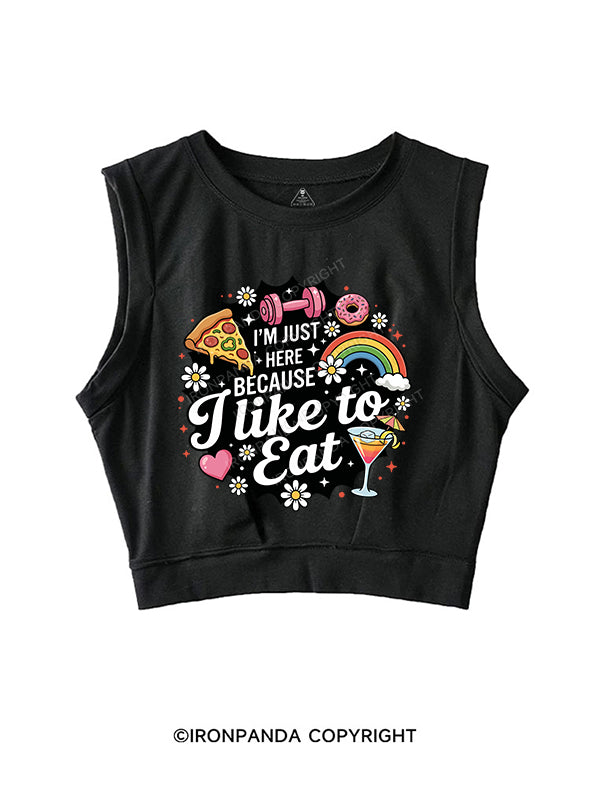 I'm Just Here Because I Like To Eat SLEEVELESS CROP TOPS