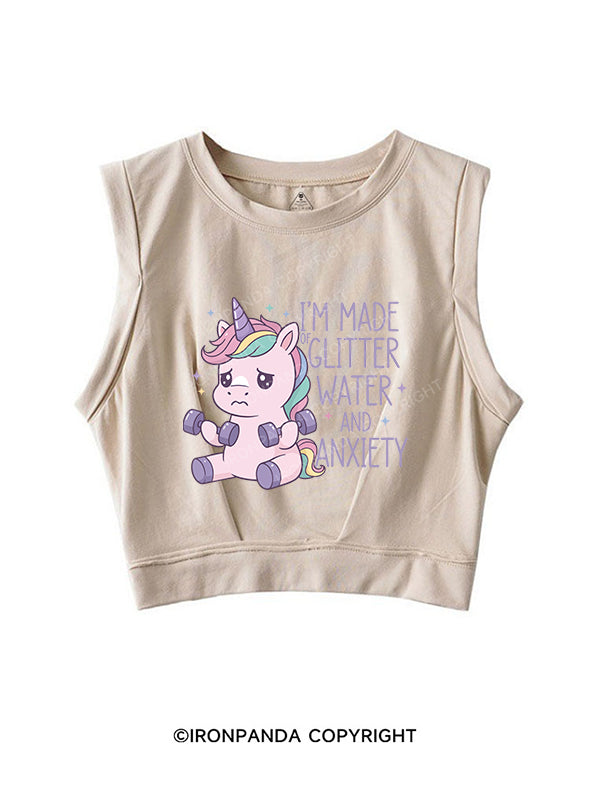 I’M MADE OF GLITTER WATER AND ANXIETY SLEEVELESS CROP TOPS
