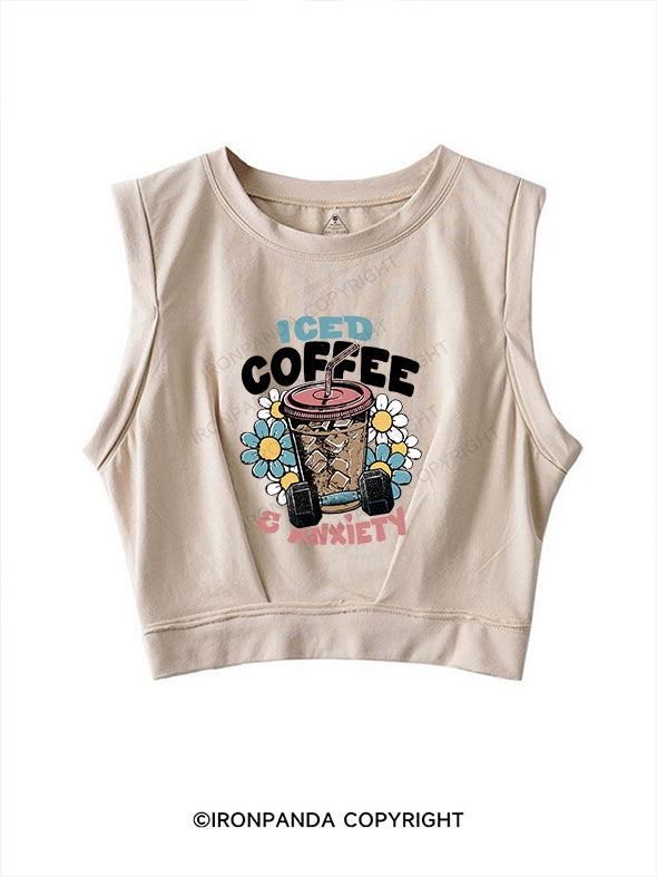 Iced Coffee and Anxiety SLEEVELESS CROP TOPS