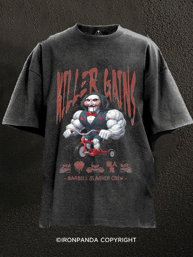 Kawaii Horror：barbell slasher crew Washed Gym Shirt