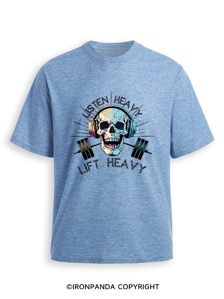 Listen Heavy Lift Heavy Skull Workout Ultra Soft Heather T-Shirt