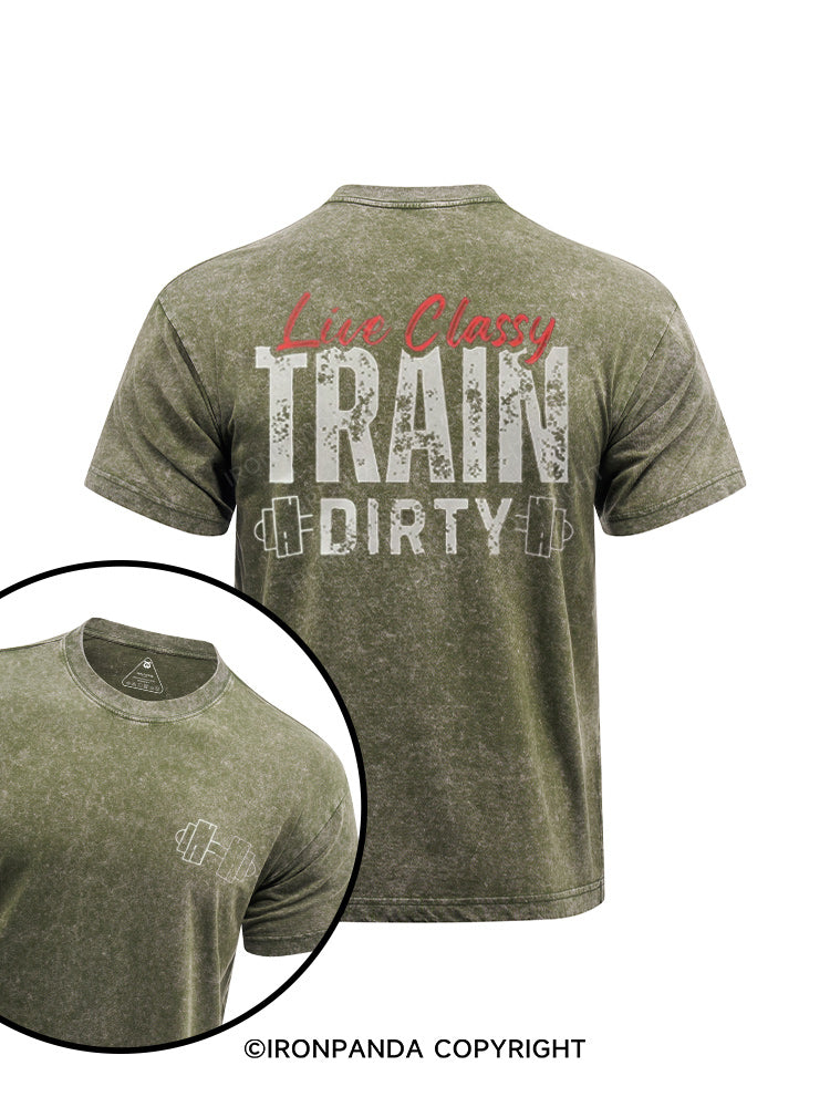 Live Classy Train Dirty printed Washed Gym Shirt