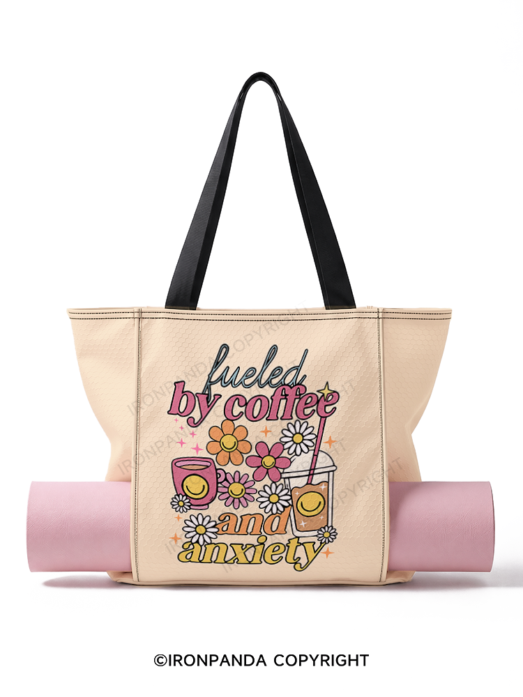 FUELED BY ICED COFFEE & ANXIETY Yoga Mat Tote Bag
