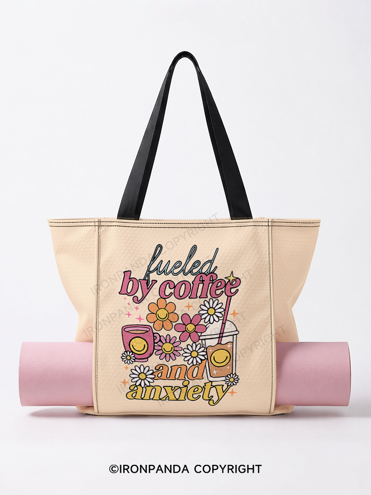 FUELED BY ICED COFFEE & ANXIETY Yoga Mat Tote Bag