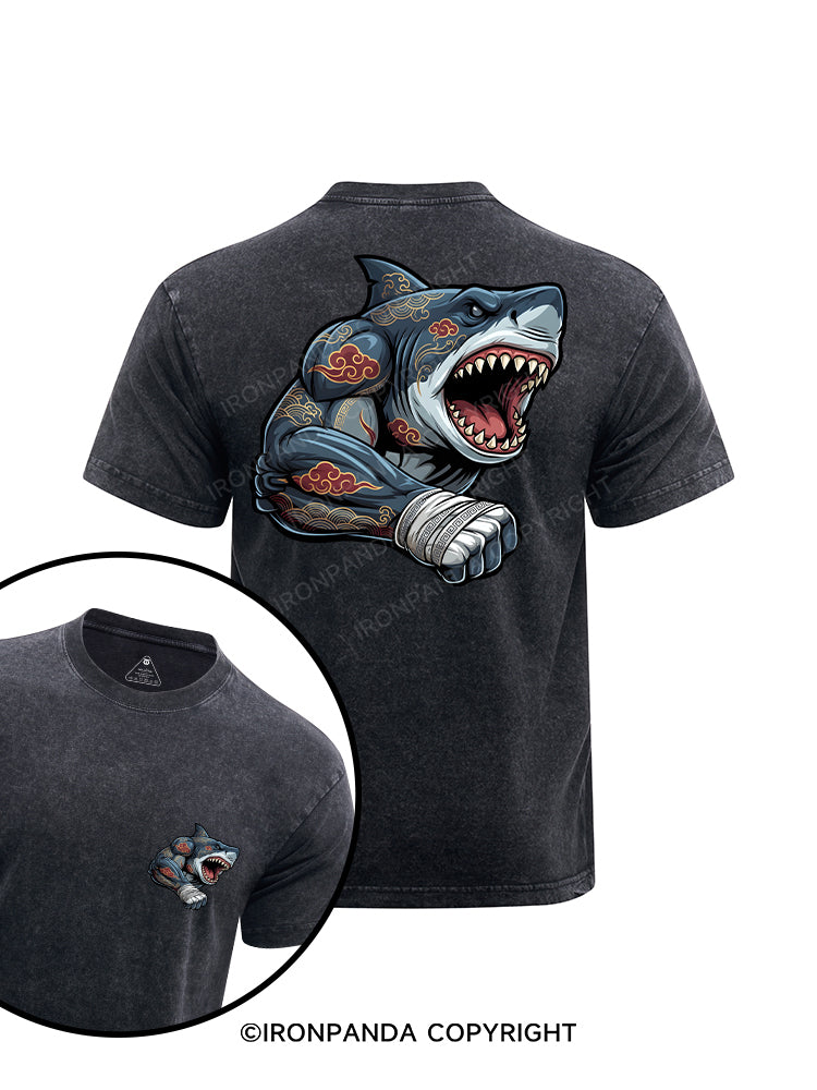 Muscle Shark printed Washed Gym Shirt