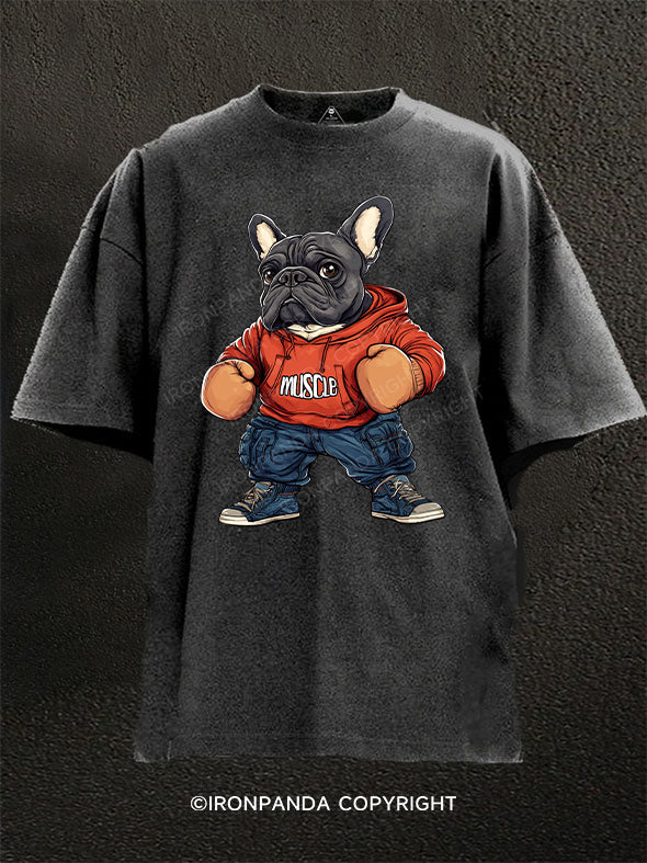 Muscular French bulldog Washed Gym Shirt