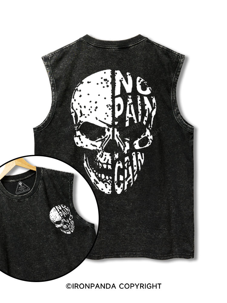 No pain No gain Skull Face printed Washed Gym tank