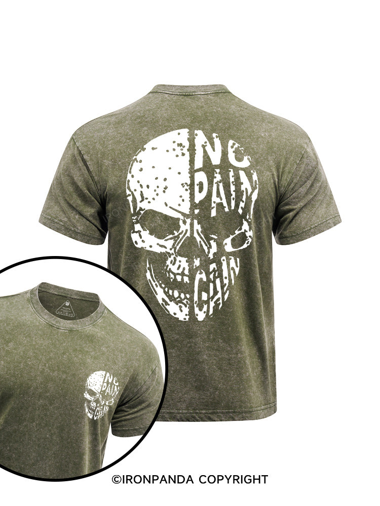 No pain No gain Skull Face printed Washed Gym Shirt