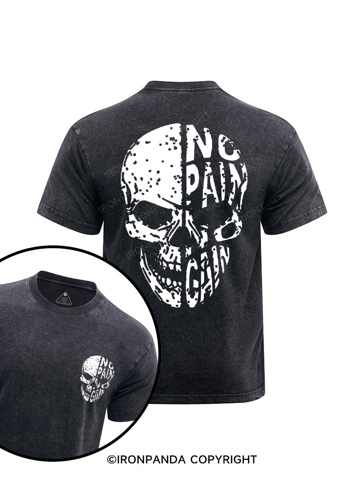 No pain No gain Skull Face printed Washed Gym Shirt