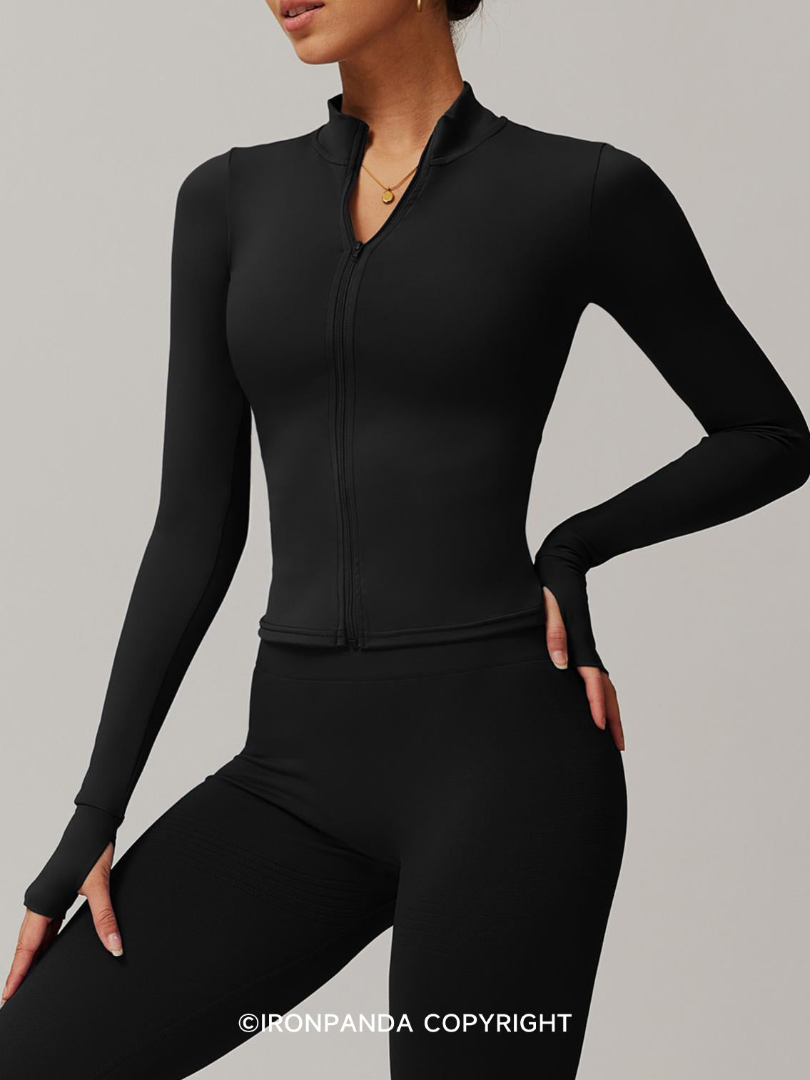 Full-Zip Long Sleeve Cropped Workout Jacket