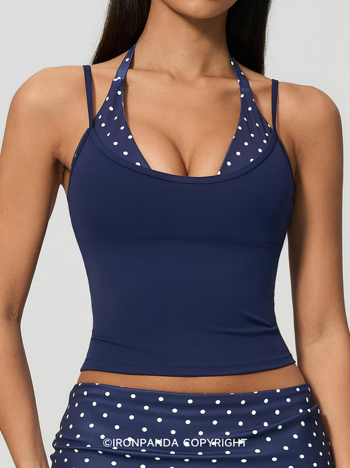 Layered-Look Strappy Sports Yoga Crop Top