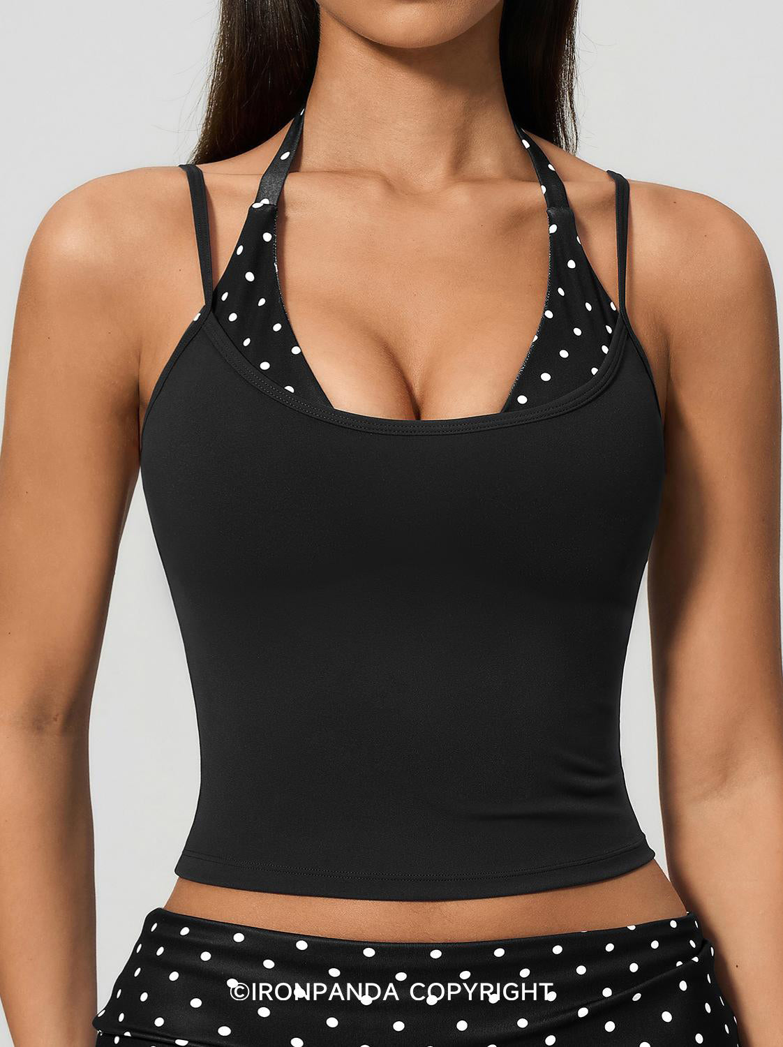 Layered-Look Strappy Sports Yoga Crop Top