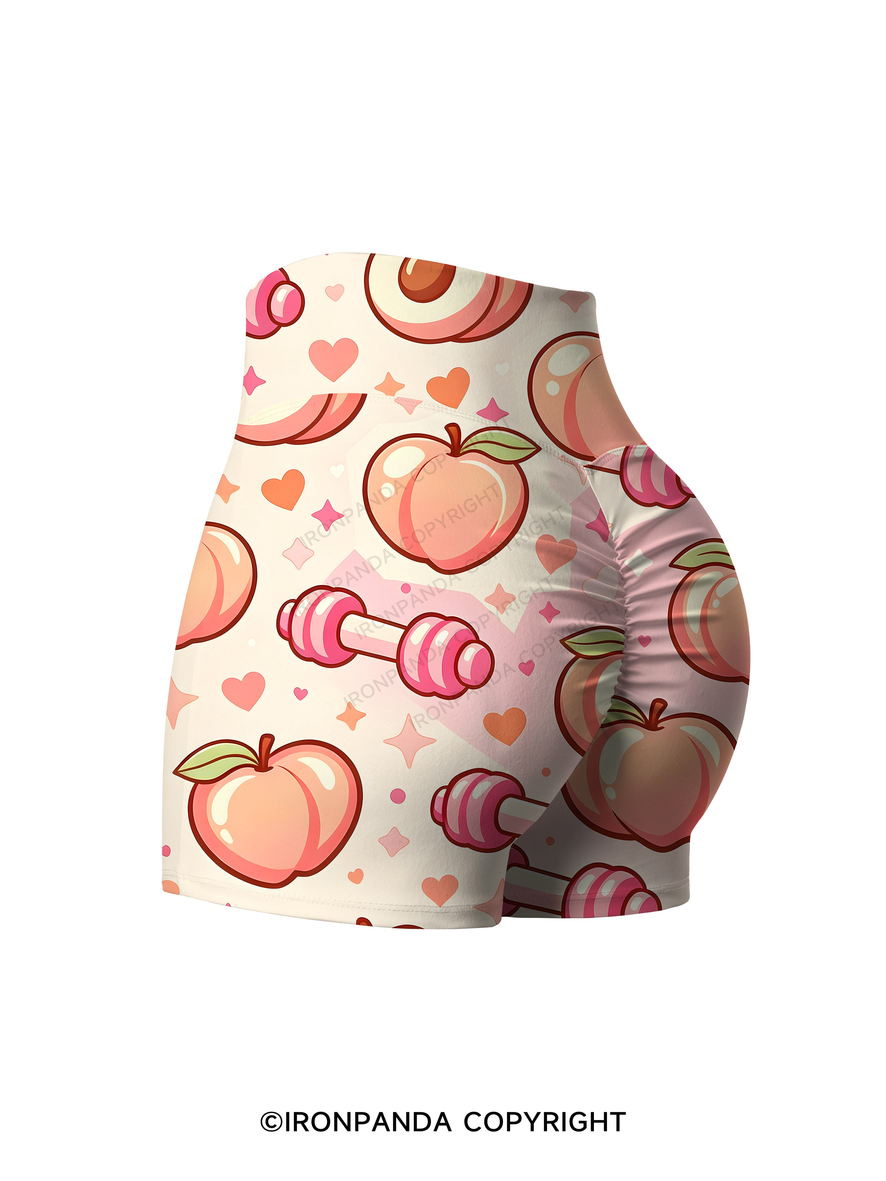Peach Dumbbell Printed Yoga Shorts
