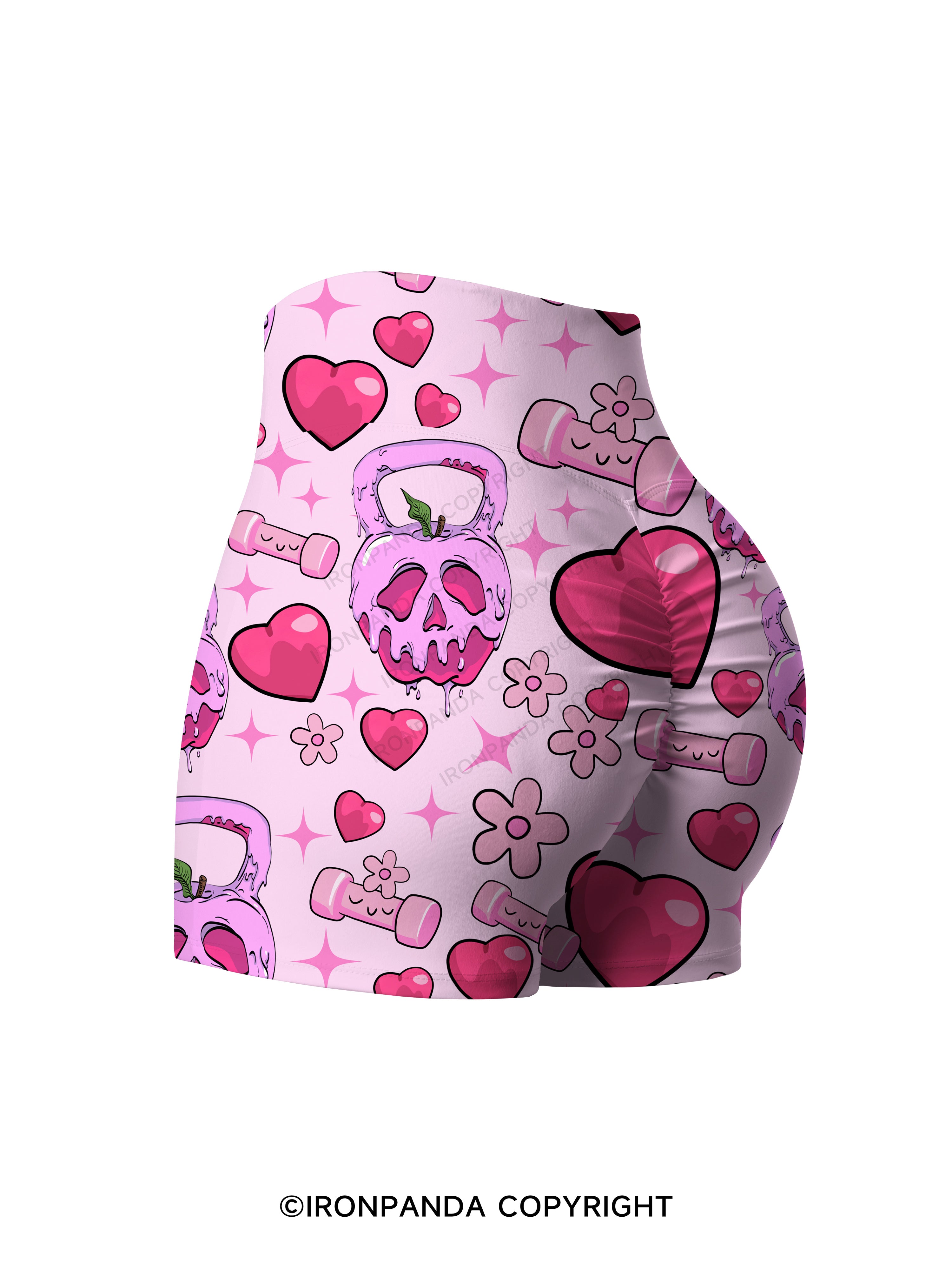 Pink Skull Kettlebell Printed Yoga Shorts