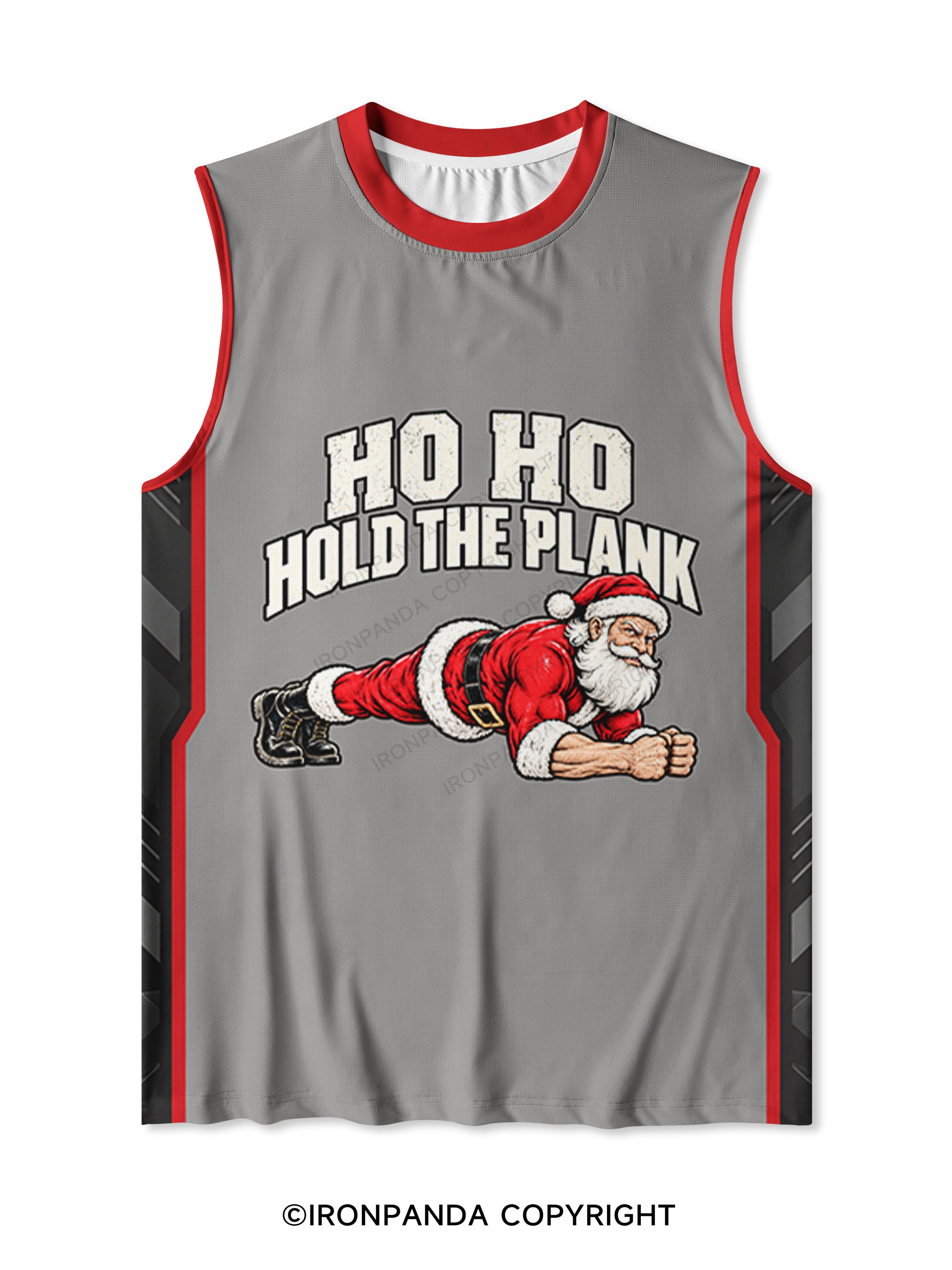 HO HO HOLD THE PLANK FUNNY CHRISTMAS Quick-Dry Mesh Tank