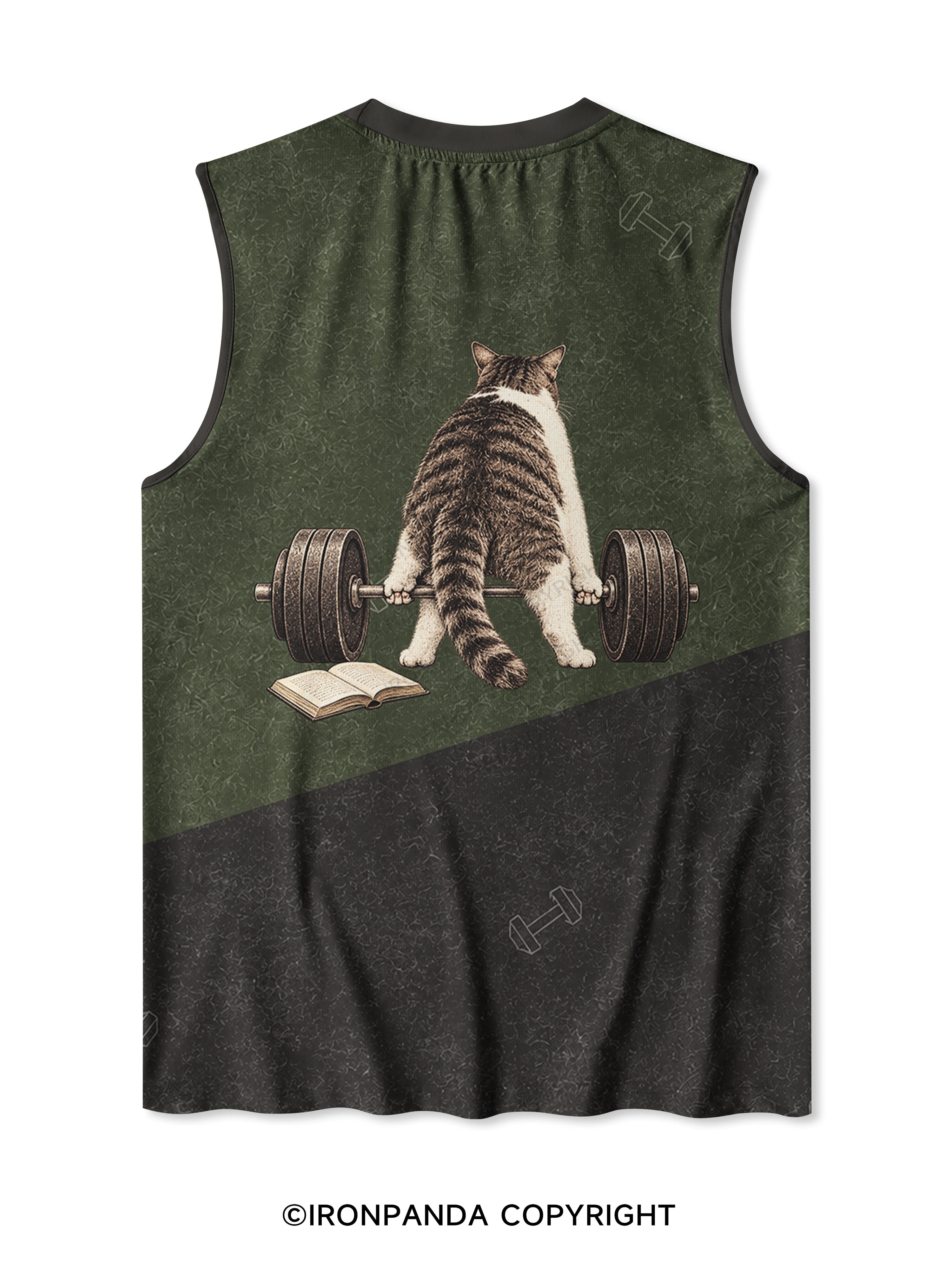 read books lift weights be happy funny cat Quick-Dry Mesh Tank