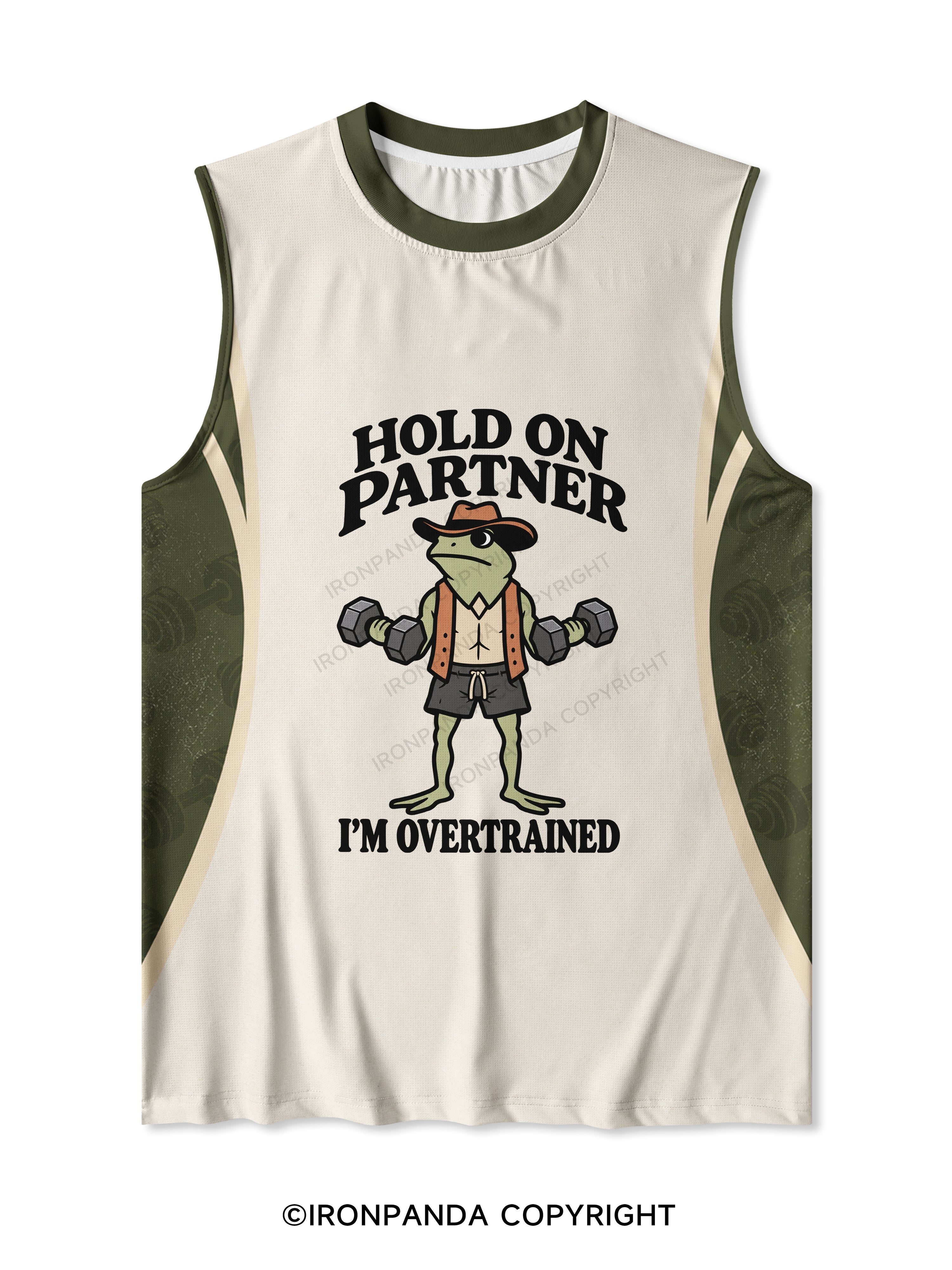 HOLD ON PARTNER I'M OVERTRAINED Quick-Dry Mesh Tank