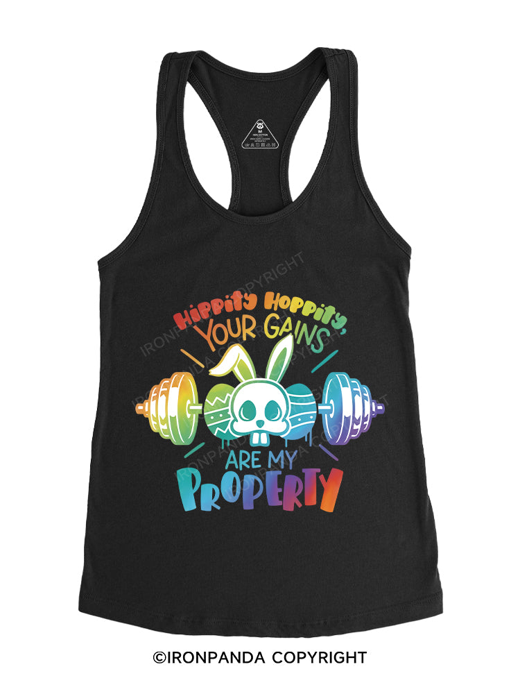 Hippity Hoppity, your gains are my property Gym Racerback Tank