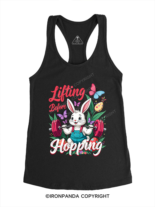 Lifting Before Hopping Gym Racerback Tank