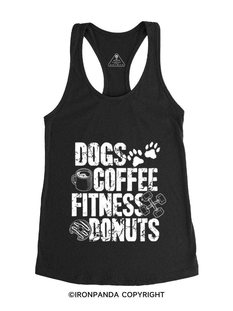 DOGS COFFEE FITNESS DONUTS Gym Racerback Tank