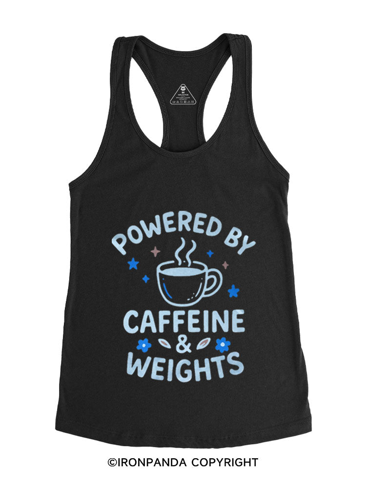 POWERED BY CAFFEINE & WEIGHTS COFFEE LOVER Gym Racerback Tank