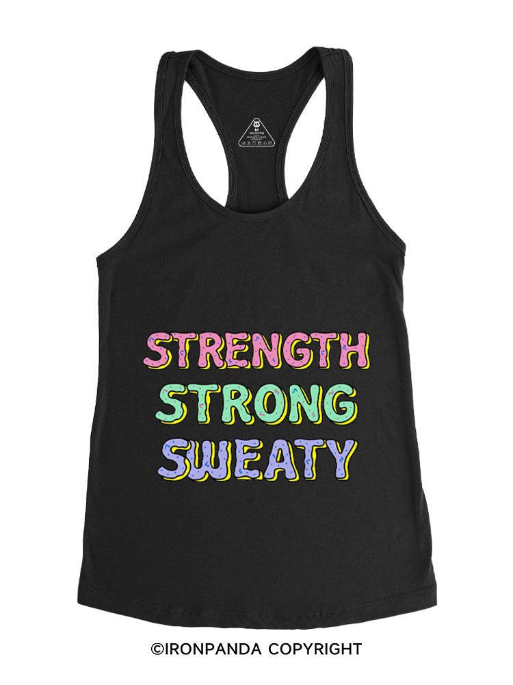 STRENGTH STRONG SWEATY DONUT Gym Racerback Tank