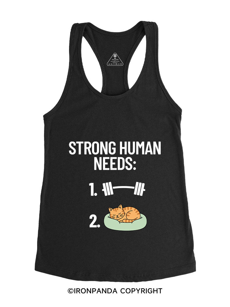 STRONG HUMAN NEEDS GYM & CAT Gym Racerback Tank