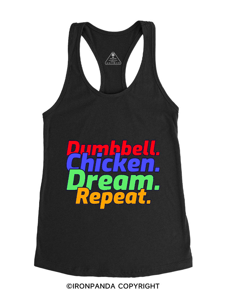 DUMBBELL CHICKEN DREAM REPEAT Gym Racerback Tank